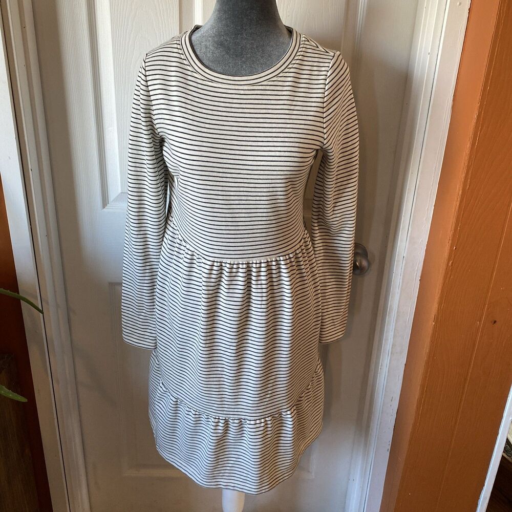 Loft Dress Women’s Size XS Long Sleeve Striped Midi Stretch Round Neck